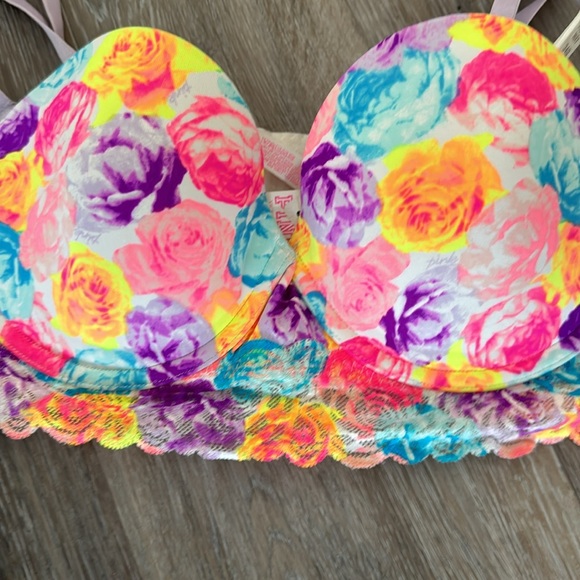 NWT Victorias Secret PINK neon multicolor floral rose bustier bra lace 34D - Picture 3 of 7